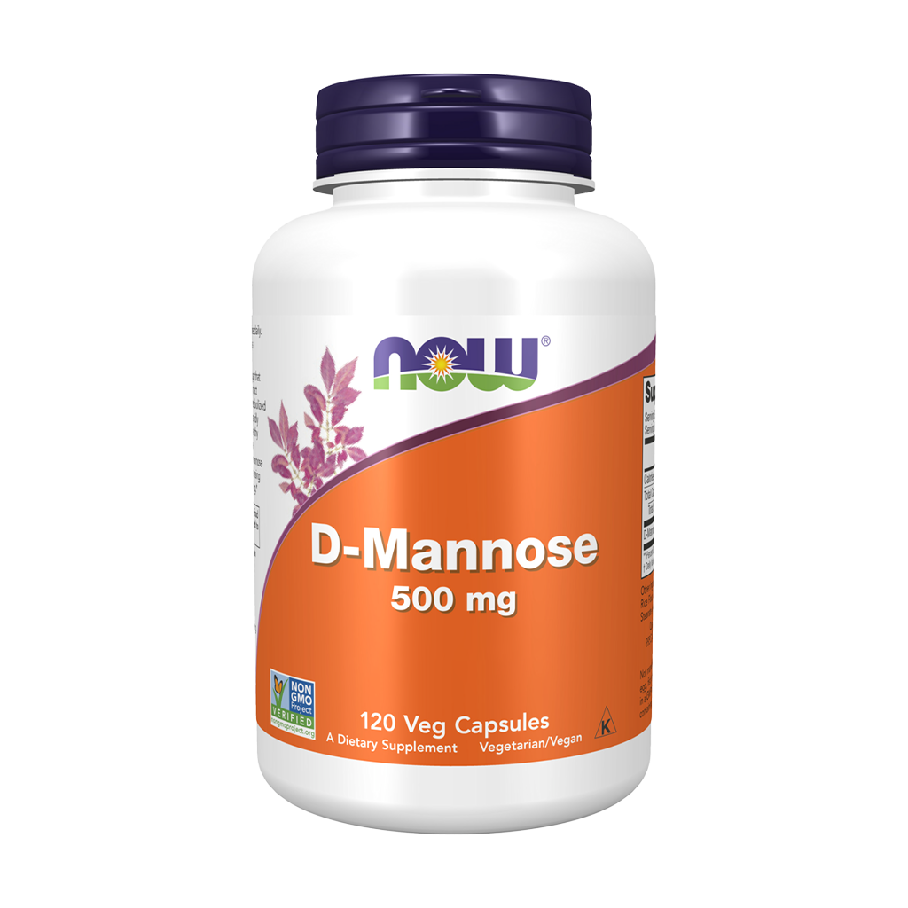 NOW Foods D-Mannose 500 mg (120 veganske kapsler) front