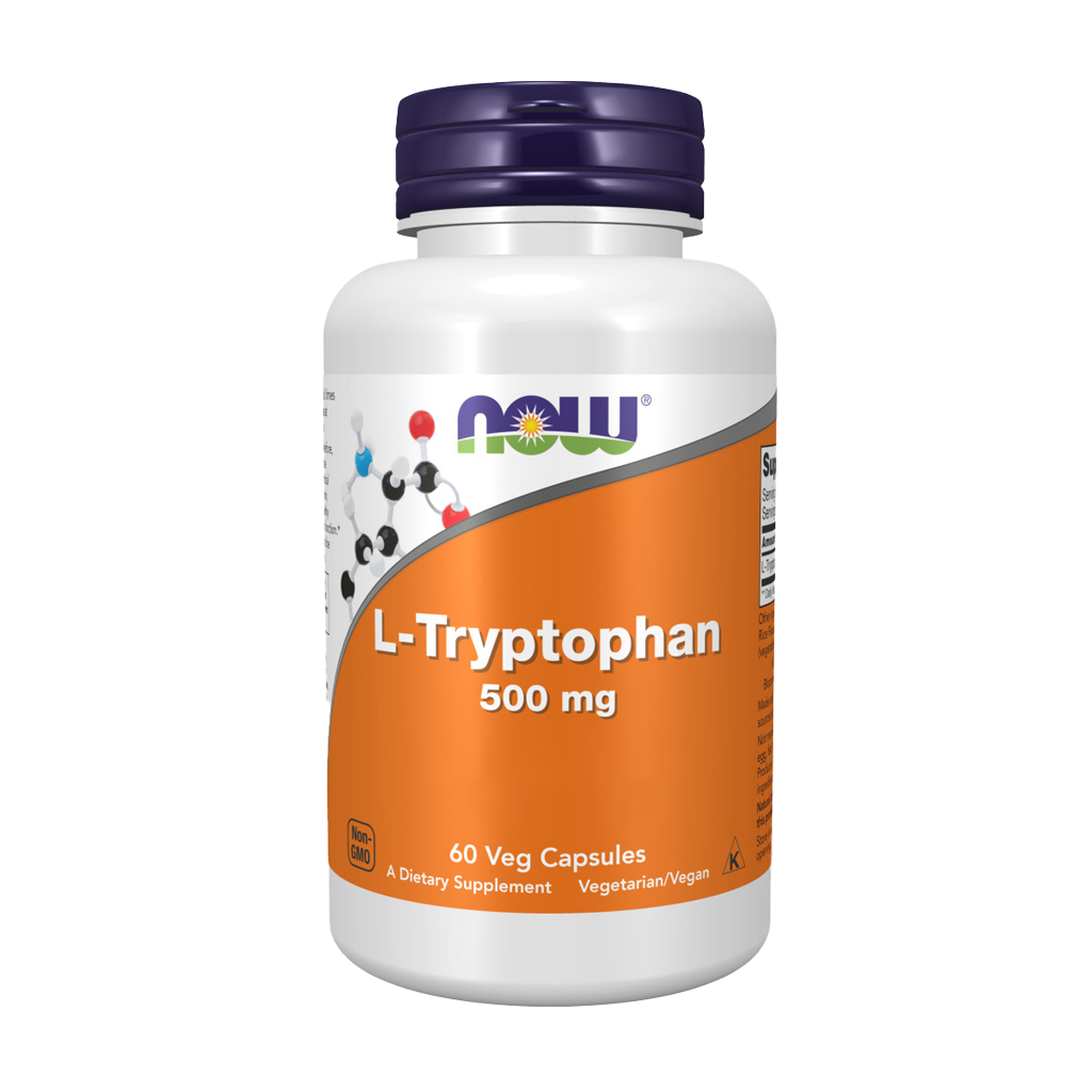 NOW Foods L-Tryptophan 500 mg 60 kapsler Forside