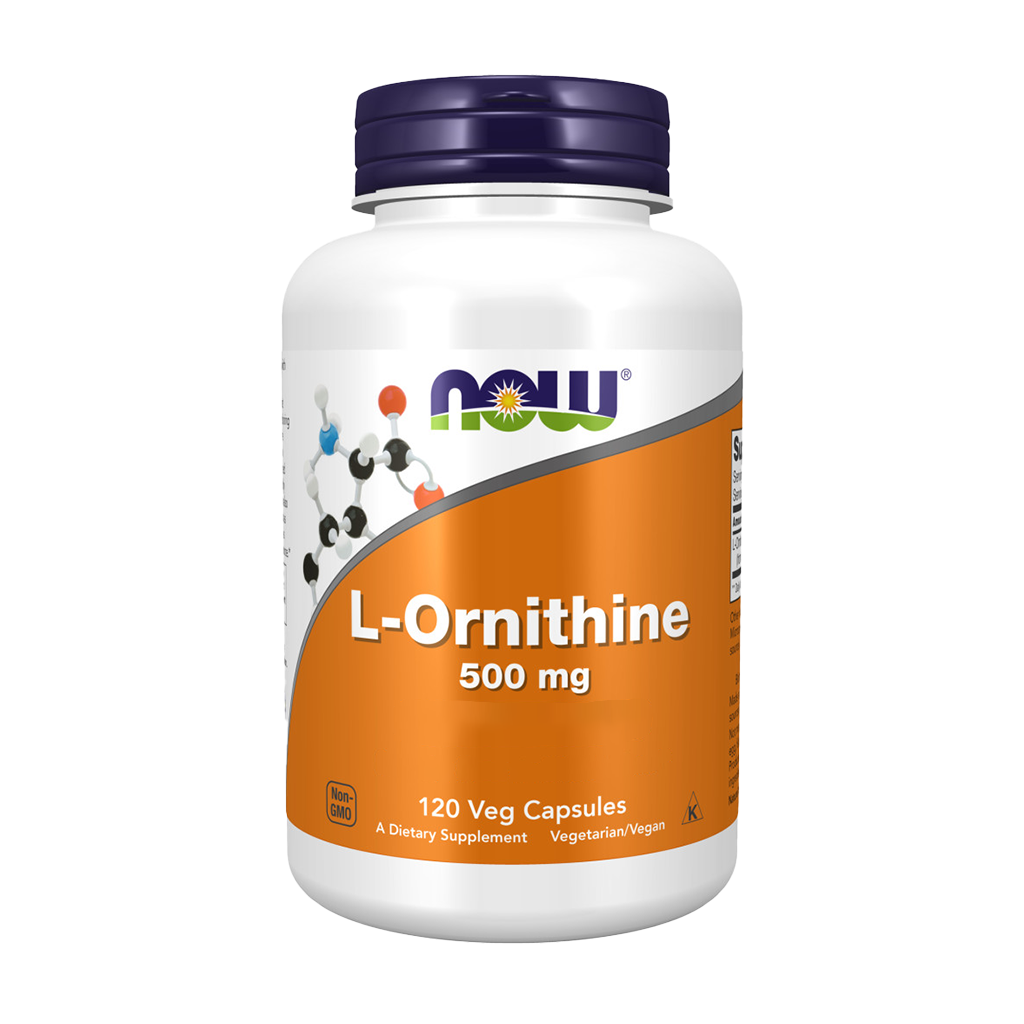 NOW Foods L-Ornithine (L-Ornithine Hydrochloride) 500 mg (120 capsules) Voorkant