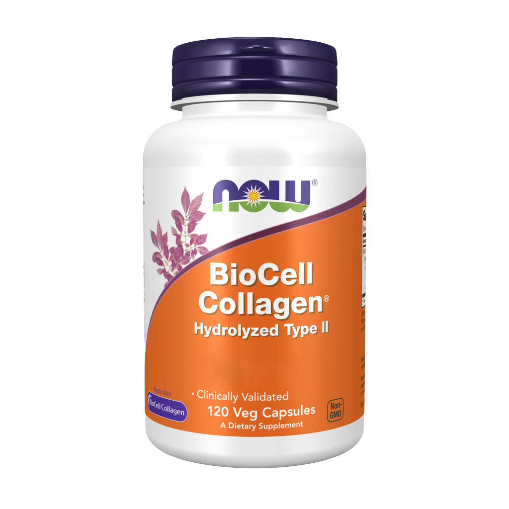 NOW Foods BioCell Collageen® Gehydrolyseerd Type II (120 capsules) Voorkant