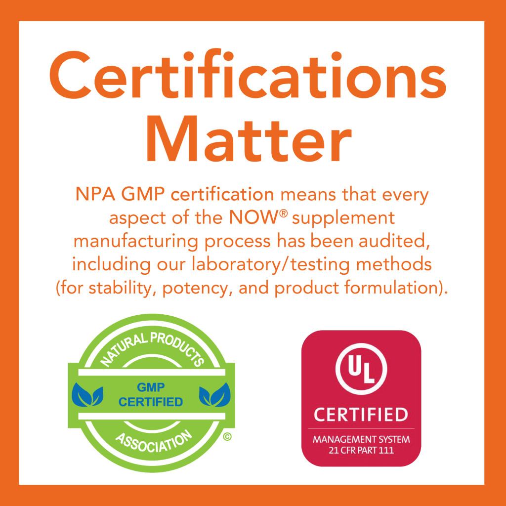 NOW Foods Glutathion 500 mg (60 kapsler) certificates