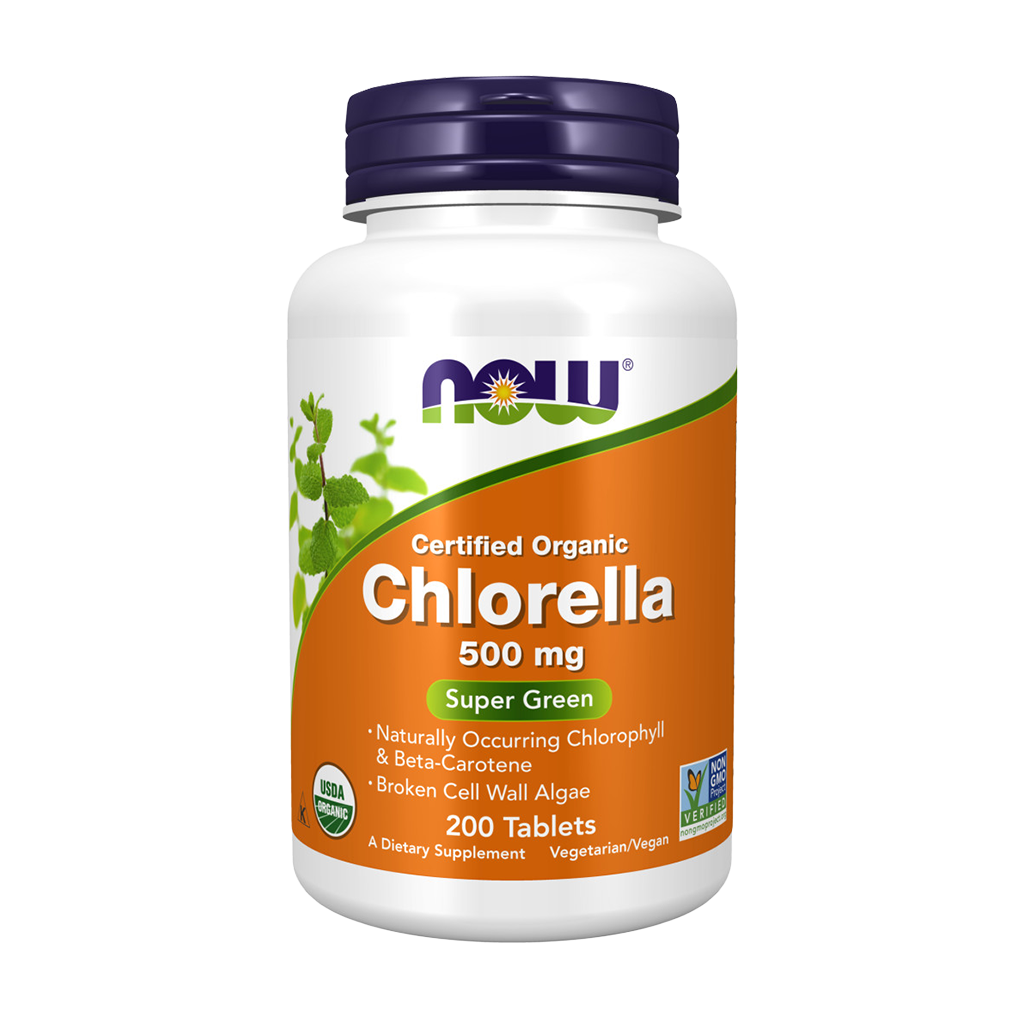 NOW Foods Organische Chlorella 500mg (200 tabletten) Voorkant
