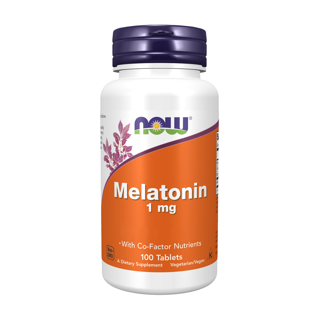 NOW Foods Melatonine 1mg (100 tabletten) Packshot voorkant