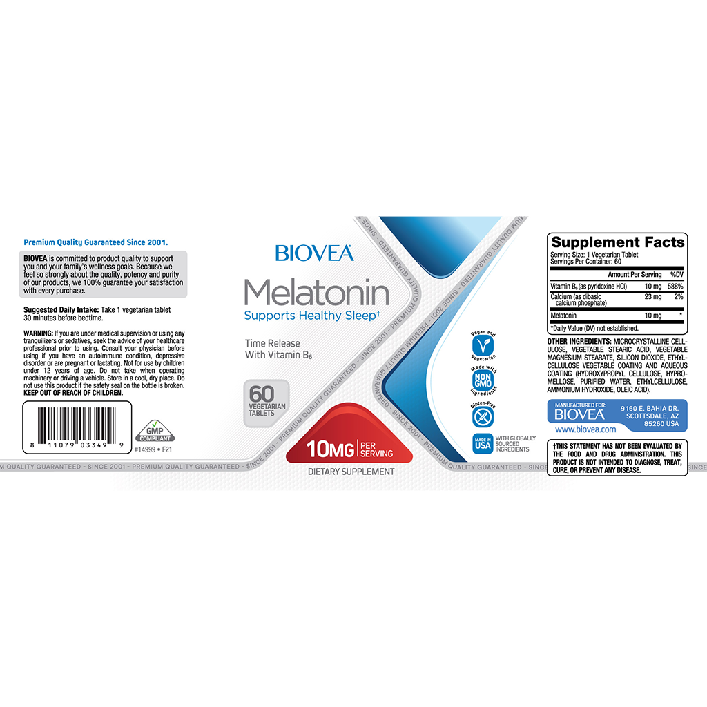 biovea melatonin 10mg time release 60 tabletten label