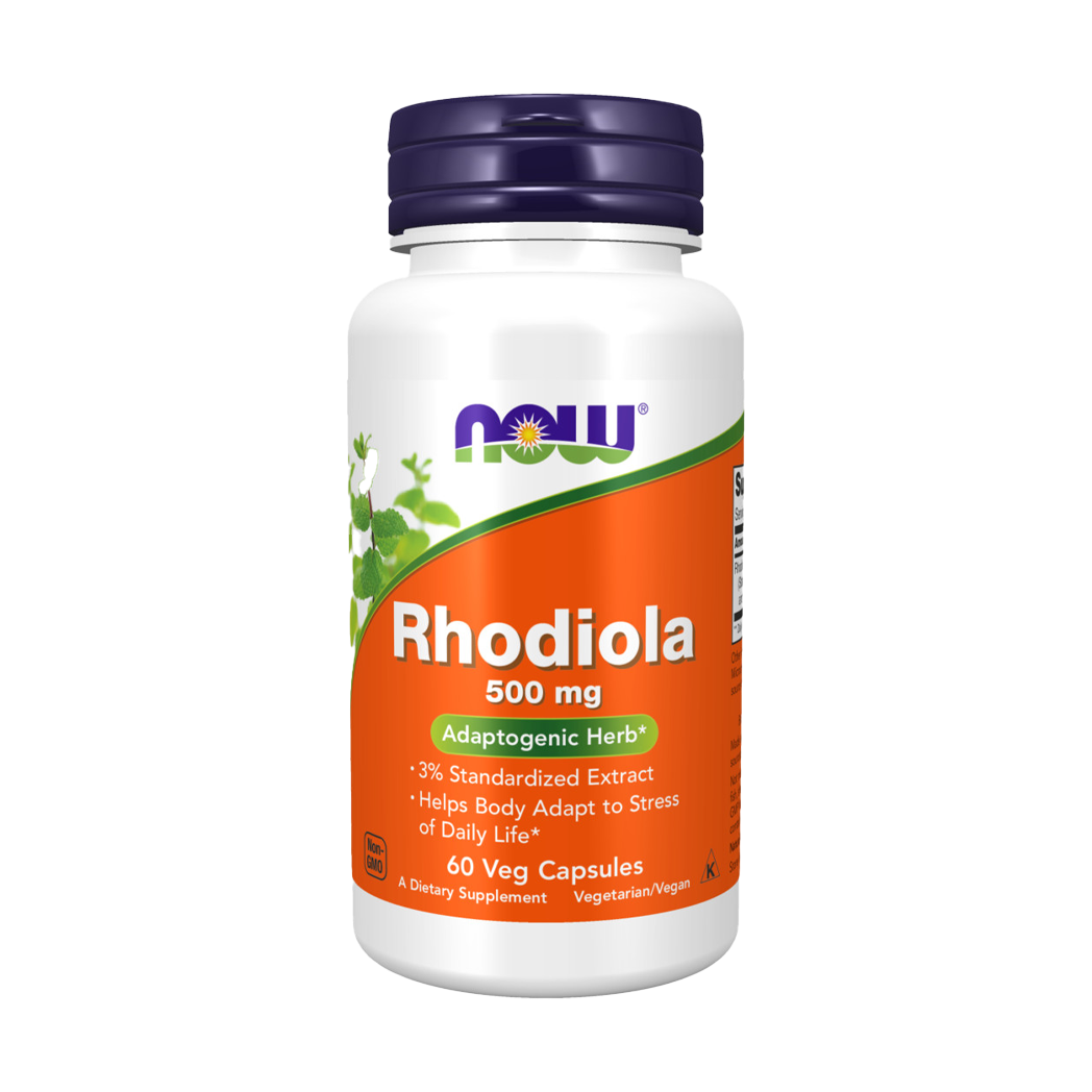 NOW Foods Rhodiola 500 mg 60 kapsler forside