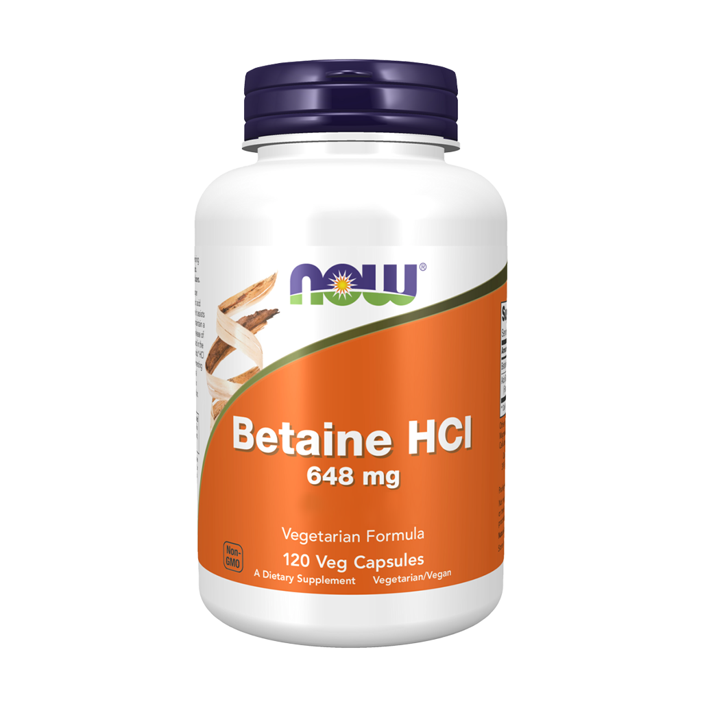 NOW Foods Betaine HCL 648 mg (120 veganske kapsler) front