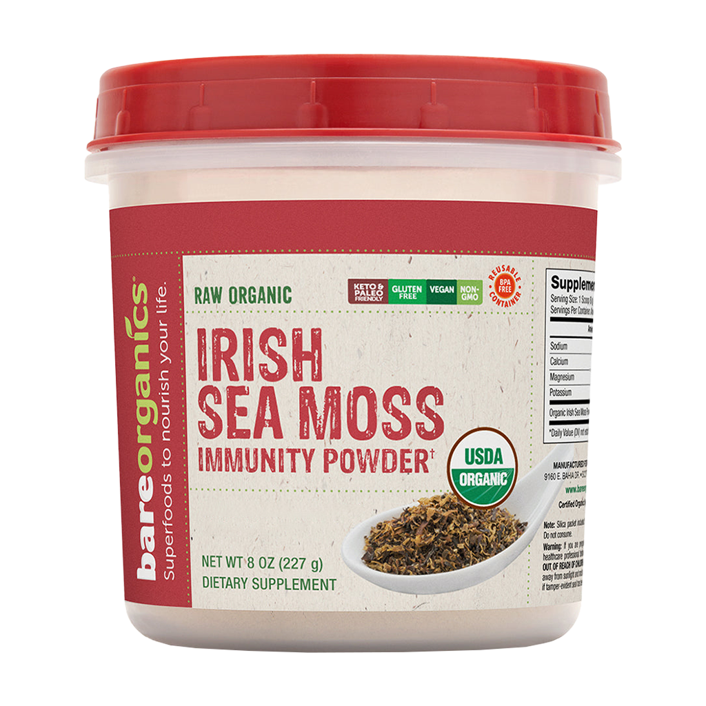 bareorganics irish sea moss immunity powder 227gr packshot front cover