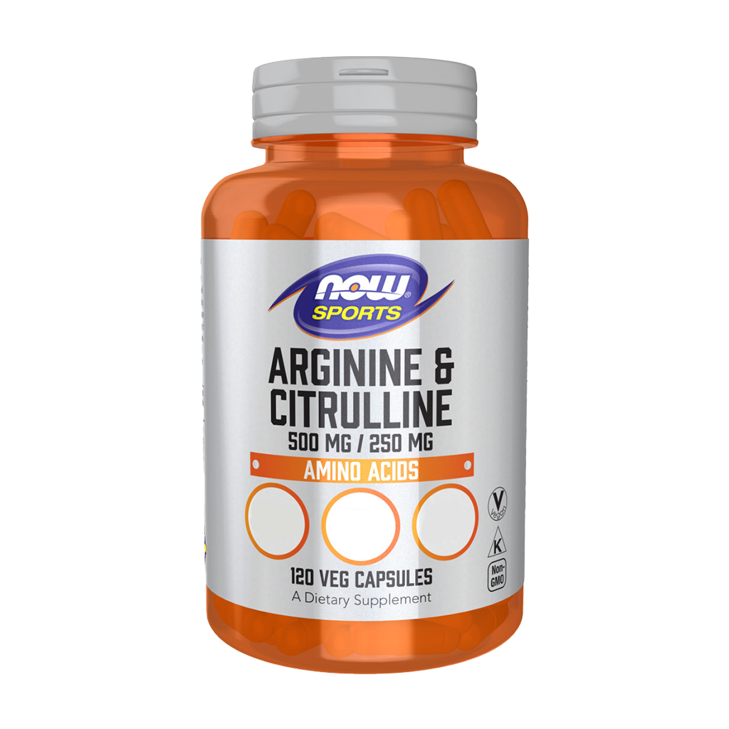 now foods arginin citrulin 500 mg 250 mg 120 kapsler voorkant