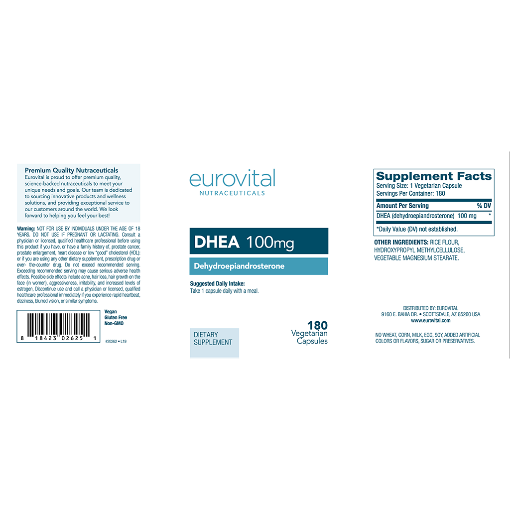 Eurovital DHEA 100mg (180 kapsler) label