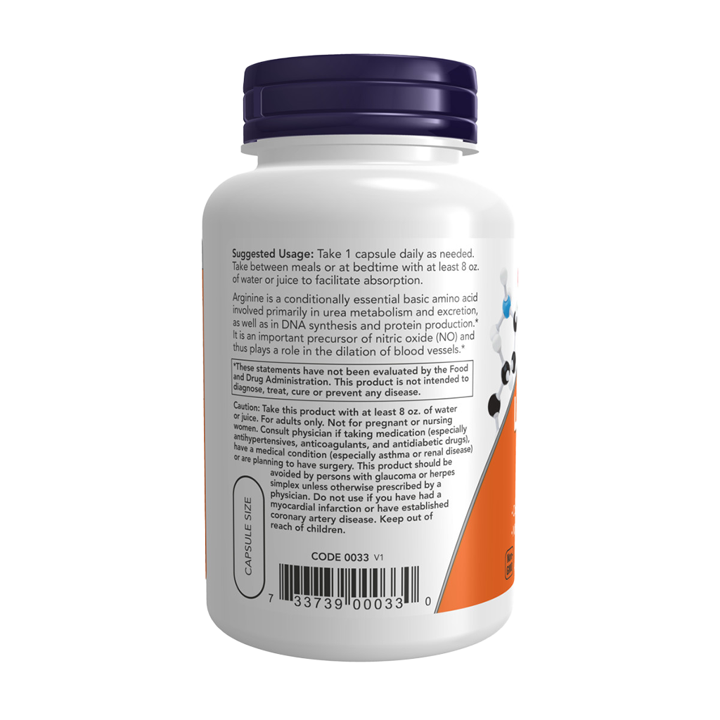 NOW Foods L-Arginine 700 mg (180 capsules) Zijkant