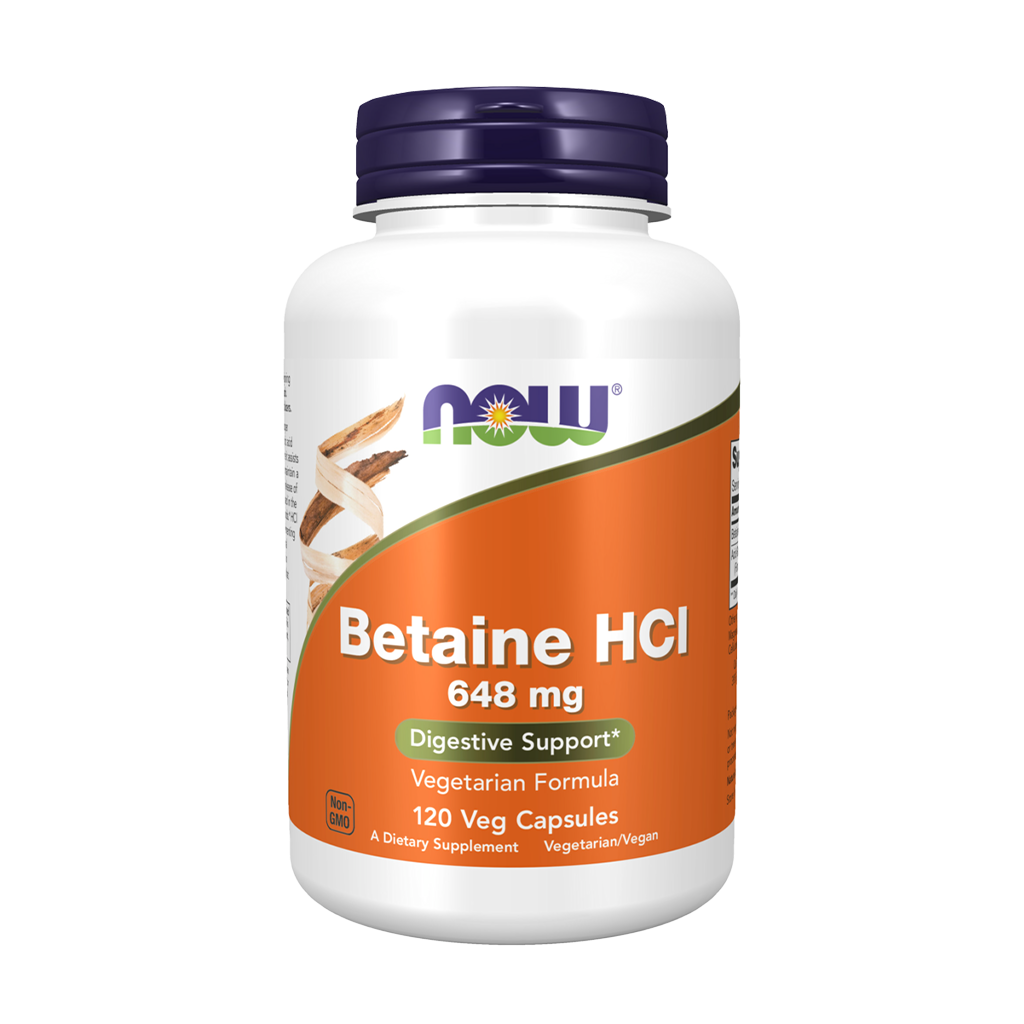 NOW Foods Betaine HCL 648 mg (120 veganske kapsler) front