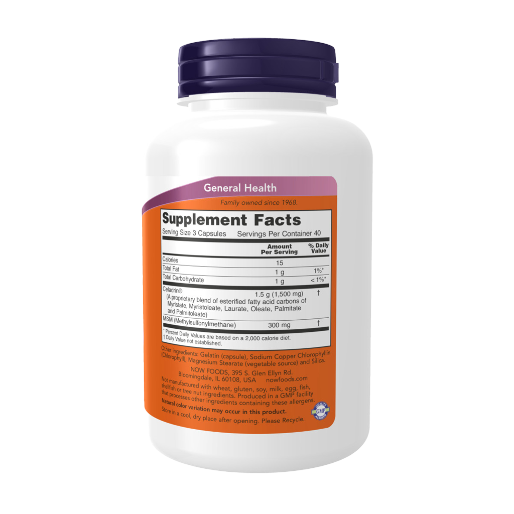 NOW Foods Celadrin® & MSM 500 mg (120 capsules) Achterkant