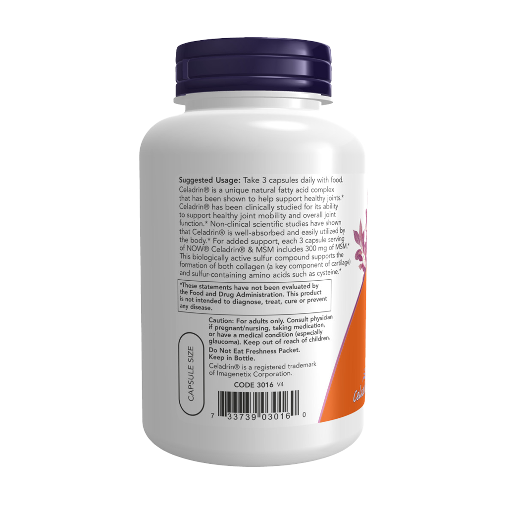 NOW Foods Celadrin® & MSM 500 mg (120 capsules) Zijkant