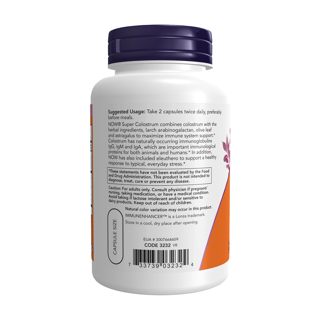 NOW Foods Super Colostrum 500 mg (90 capsules) Zijkant