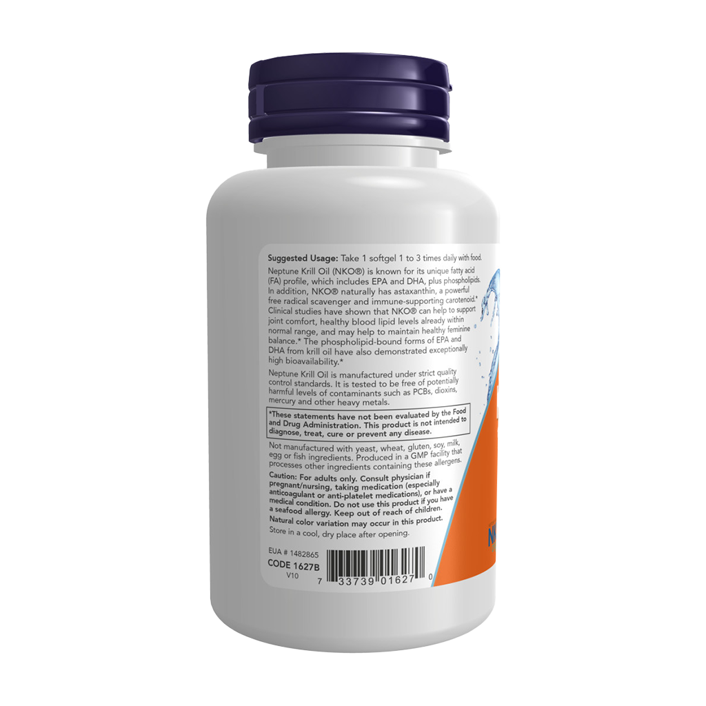 NOW Foods Krill Olie Neptunus 1000 mg (60 softgels) side label