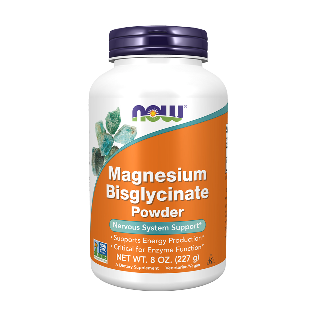 NOW Foods Magnesium bisglycinat pulver (227 gr) front