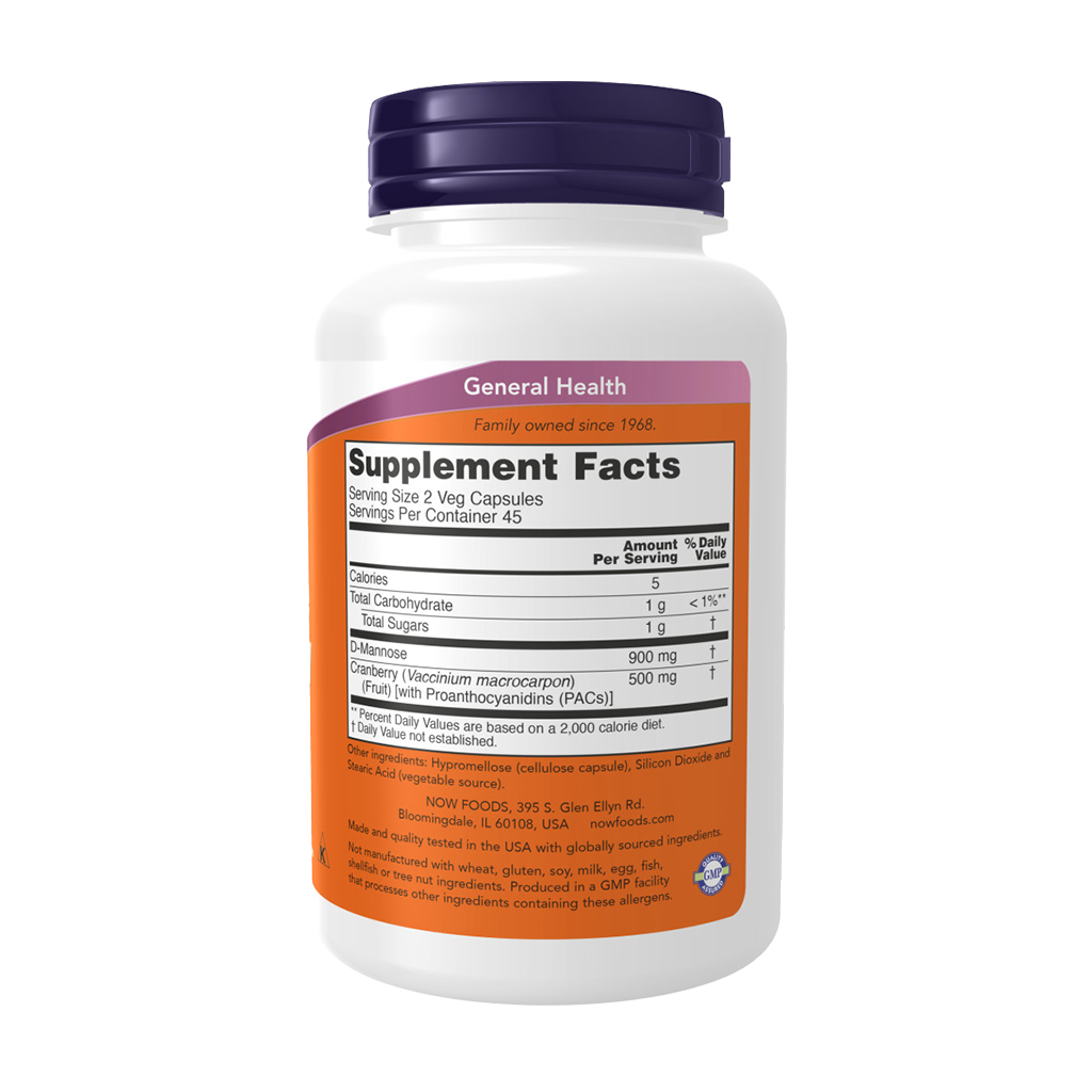 NOW Foods Mannose Cranberry (90 capsules) Achterkant