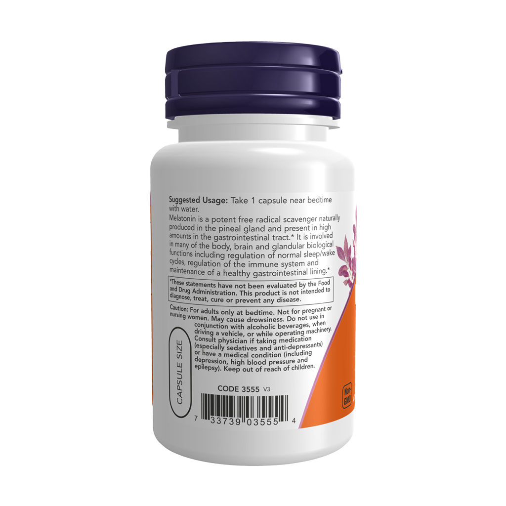 NOW Foods Melatonin 5 mg (60 kapsler) Sideside