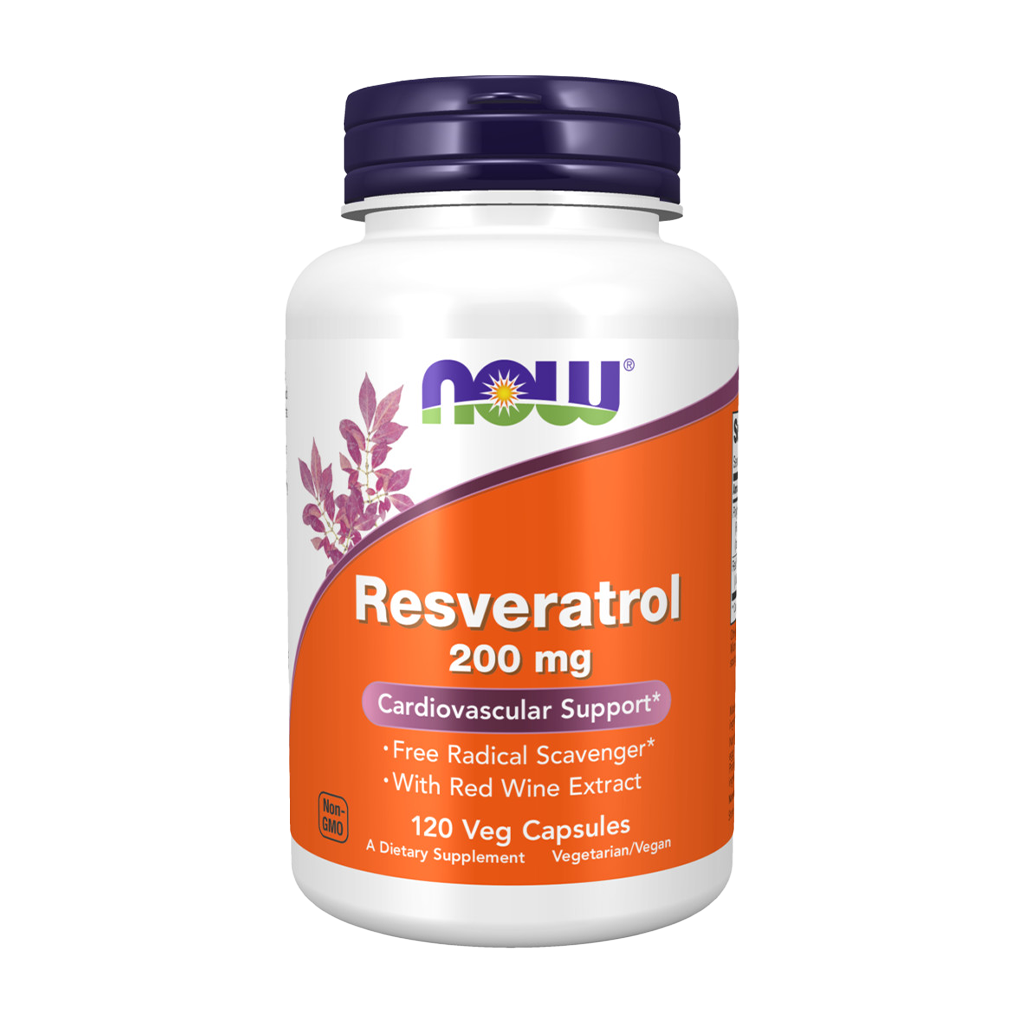 NOW Foods Resveratrol 200 mg (120 kapsler) front side label