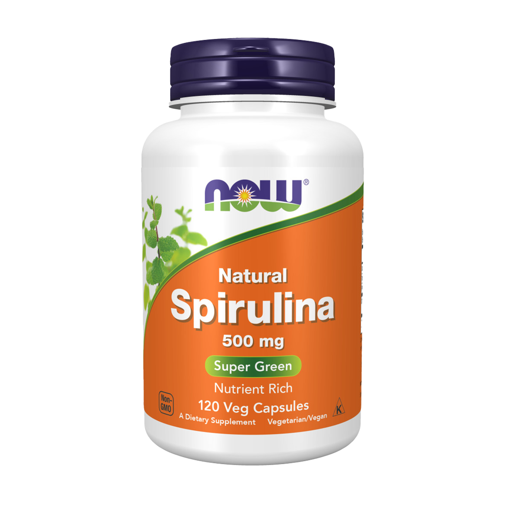 NOW Foods Natural Spirulina 500 mg (120 kapsler) Forsiden