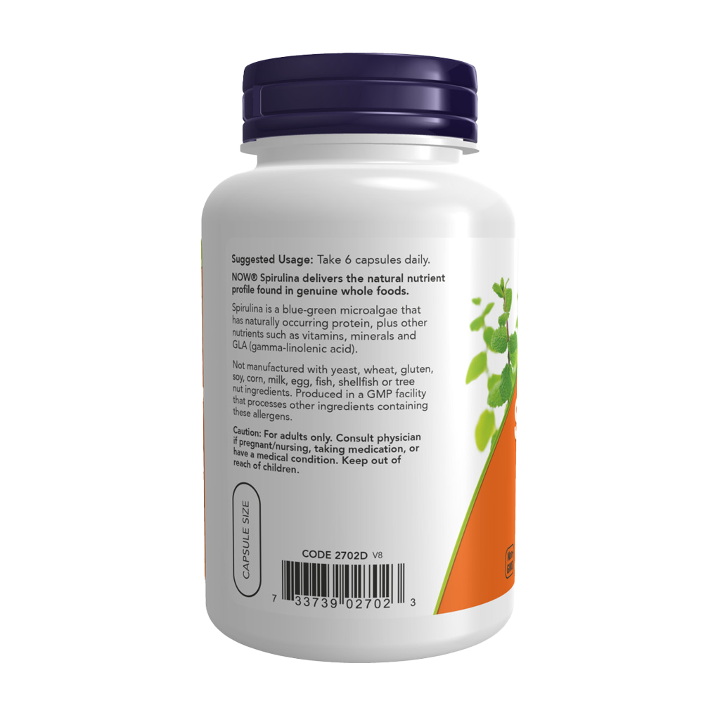 NOW Foods Natural Spirulina 500 mg (120 kapsler) Sideside