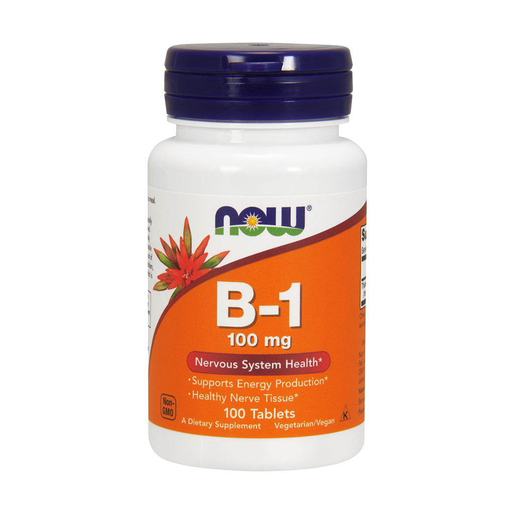 NOW Foods B1-vitamin 100 mg (100 tabletter) front